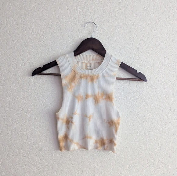 aerie Tops - Aerie NWOT Cream Ribbed Tie-dye Crop Tank